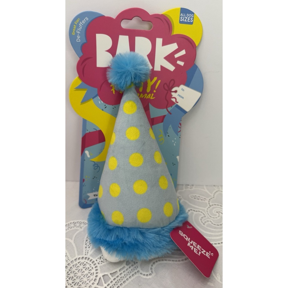 Bark Box Birthday Hat Plush‎ Dog Toy Squeaker Crinkle NWT
